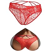 comeondear Plus Size Panties for Women Cheeky Underwear Thongs Panties Floral High Waist Bikini