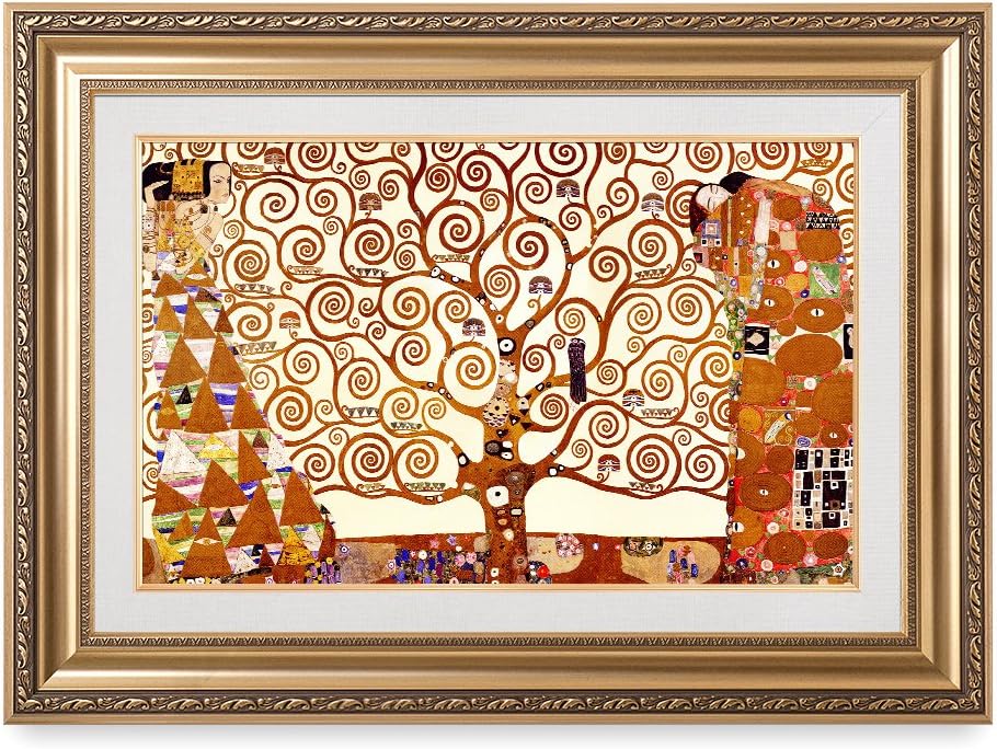 DECORARTS- The Tree of Life. Gustav Klimt Reproductions. Giclee Print with Golden Frame and White Mat. Framed Size: 36x26.