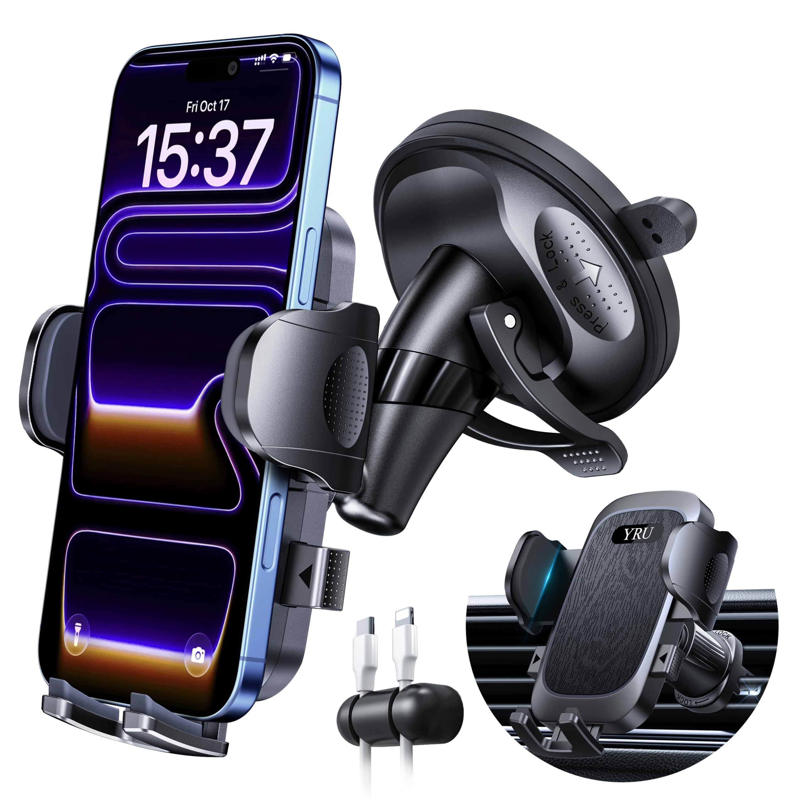 Photo 1 of [Military-Grade Anti-Shake & 360° Rotatable Suction] 2026 Upgraded Car Phone Holder Mount?90+LBS Safest Strongest & Patent Certs?Dashboard Windshield Vent for iPhone 17 16 15 Pro Max Samsung, Black