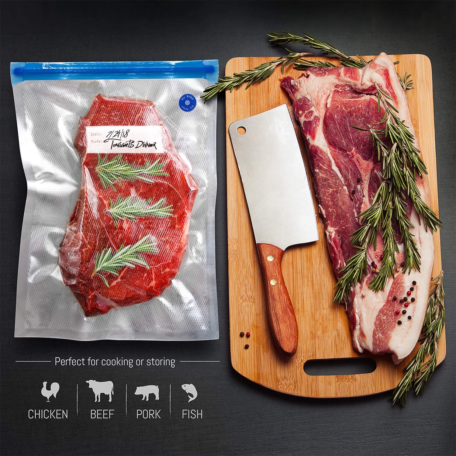 VICARKO 30 Vacuum Zipper Bags, Vacuum Sealer Bags, Food Storage, Reusable Bags, with Double Layers, BPA Free, 2.9L, 11.0 x 10.5