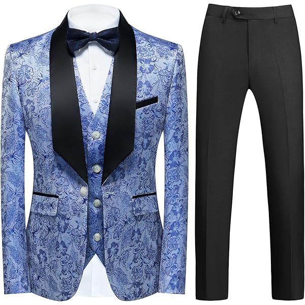 SAOJEYI-DG Men's 3 Piece Jacquard Suit Tuxedo 1 Button Shawl