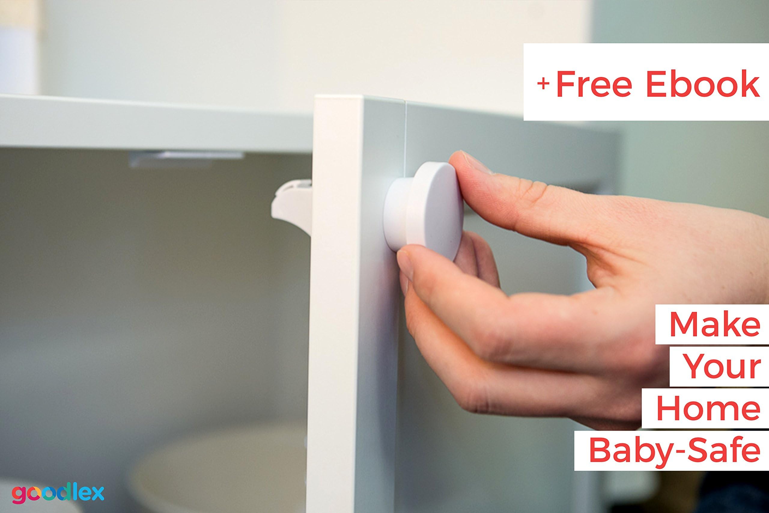 Goodlex Premium Child Magnetic Lock Set - Child Safety Locks for Cupboards, Drawers & Cabinets - Requires No Tools & Drilling - Self-Adhesive 3M Tape Easy Installation - 4 Locks + 1 Key Pack
