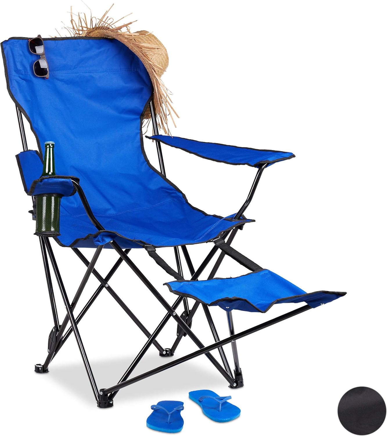 Relaxdays Camping Chair with Footrest, Folding Fishing Seat with Drink