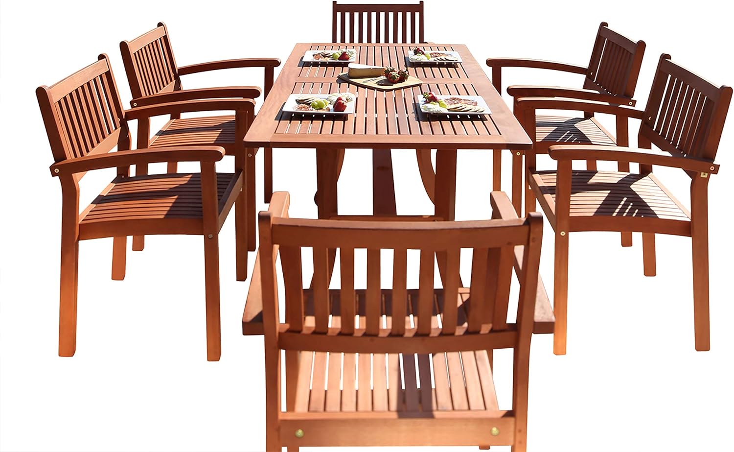 Vifah Malibu Outdoor 7-Piece Wood Patio Dining Set with Stacking Chairs: Garden & Outdoor