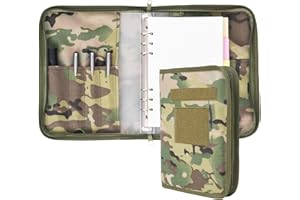 VEPKOIT Army Military Notebook Cover With 6 Ring Binder, Padfolio With Zippered Portfolio Organizer, Tactical A5 Folder, Detachable OCP Log Book Cover - Multi