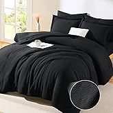 CozyLux Twin XL Comforter Set Black - 5 Pieces Striped Seersucker Twin Extra Long Bed in a Bag for College Dorm, Soft Lightweight Boho Bedding Set with All Season Comforter, Sheets, Pillowcase & Sham