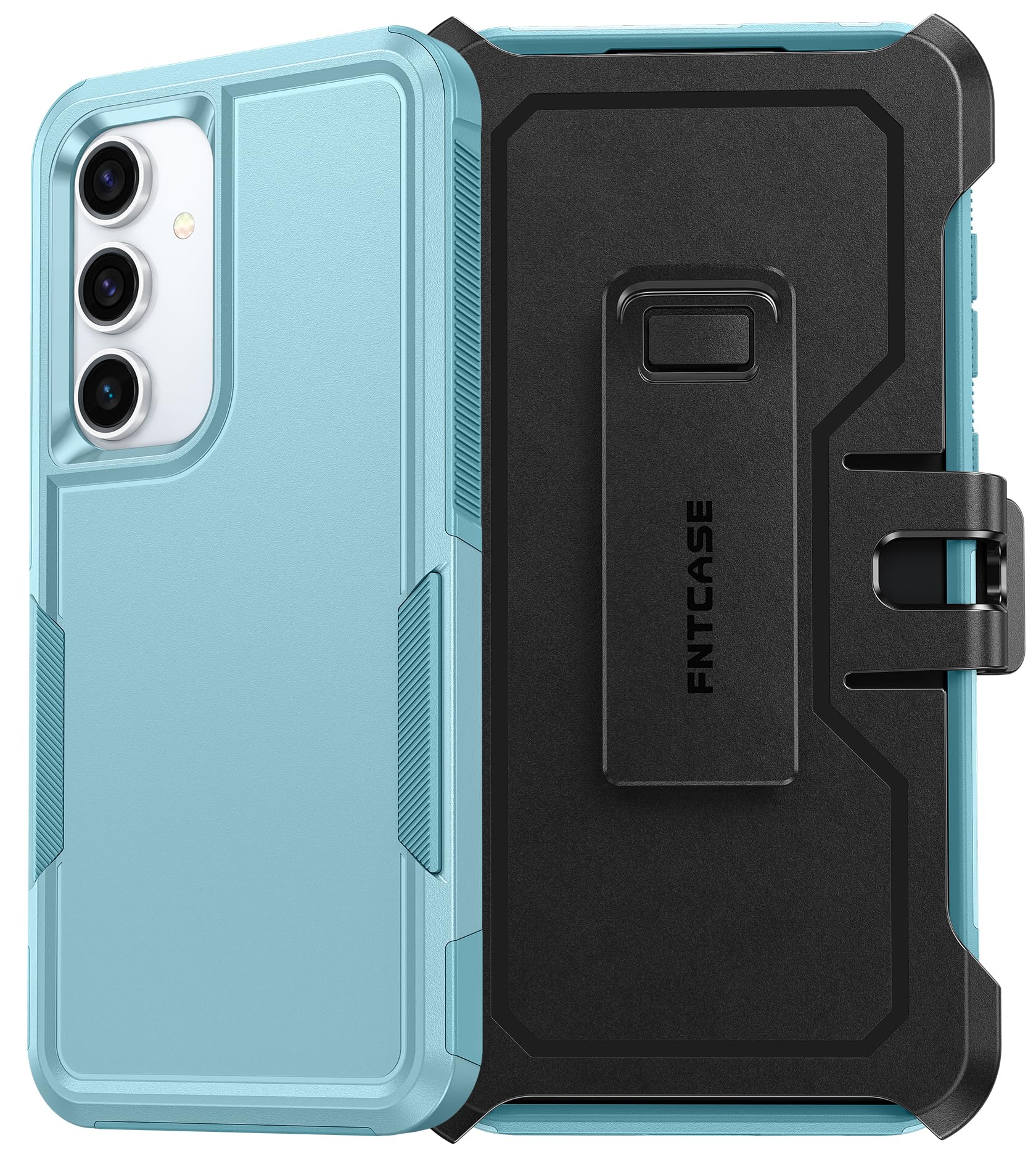 FNTCASE for Samsung Galaxy S24-FE Case: Dual Layer Military Grade Drop Protection Cell Phone Cover with Belt-Clip Holster | Shockproof Rugged Durable Heavy Duty Protective Bumper Tough (Mint Green)