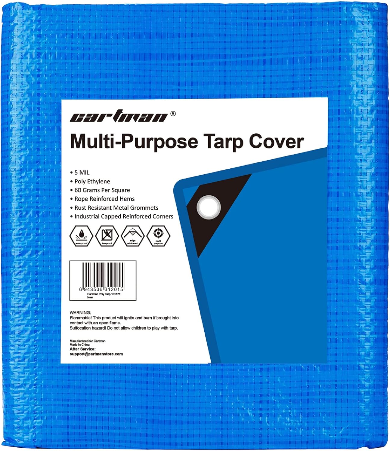 Cartman Poly Tarp Cover 10 x 12 Feet, Multi-Purpose Waterproof, 60GSM Blue: Home Improvement