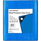Finished Size 10' x 12' Blue Poly Tarp 5 Mil Thick, Multipurpose Protective Cover for Emergency Rain Shelter Camping Tarpauli