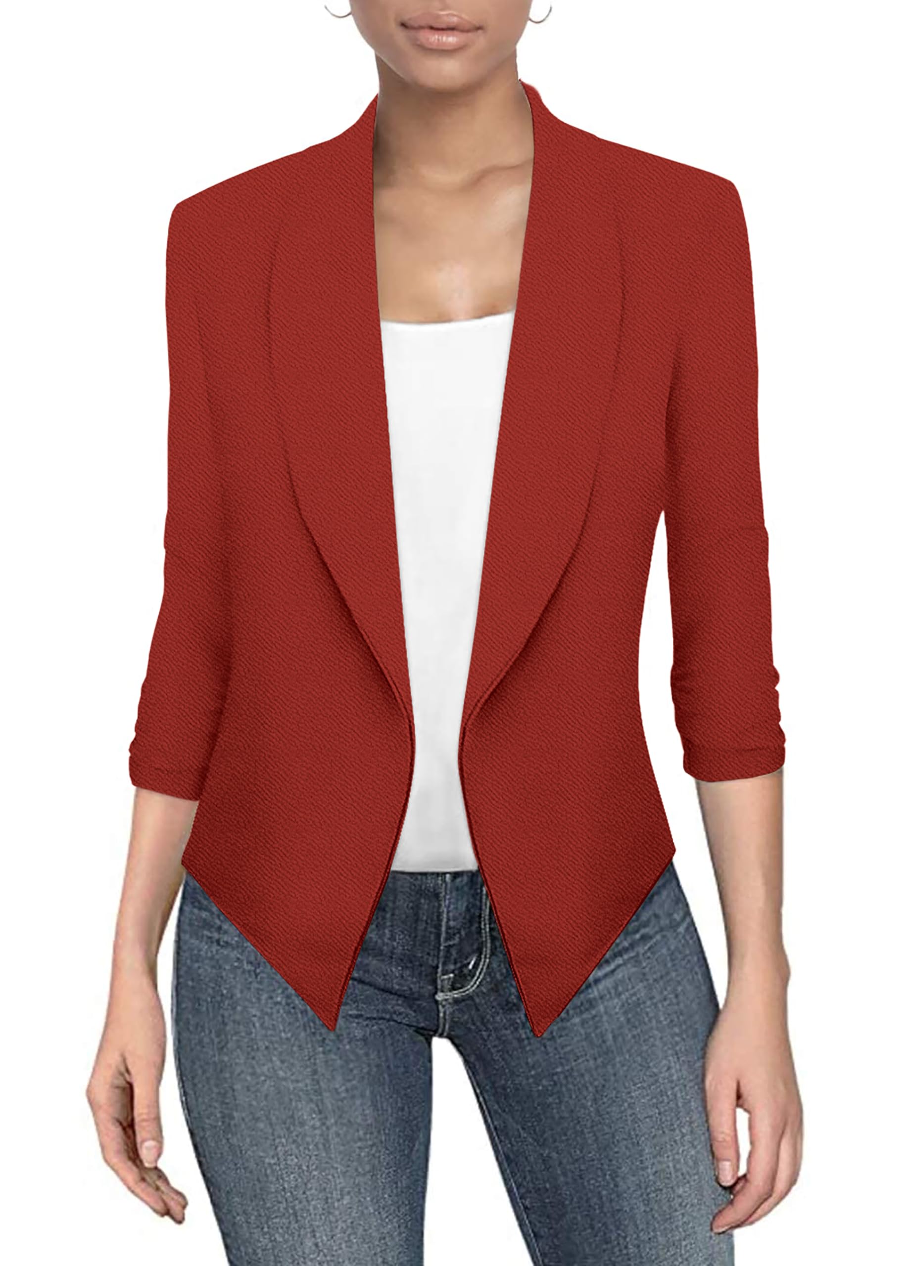 Photo 1 of & Company Lightweight Open Front Cardigan Classic Ruched Sleeve Work Office Blazer Suit Jackets JK1133X Rust/COPPE 2X