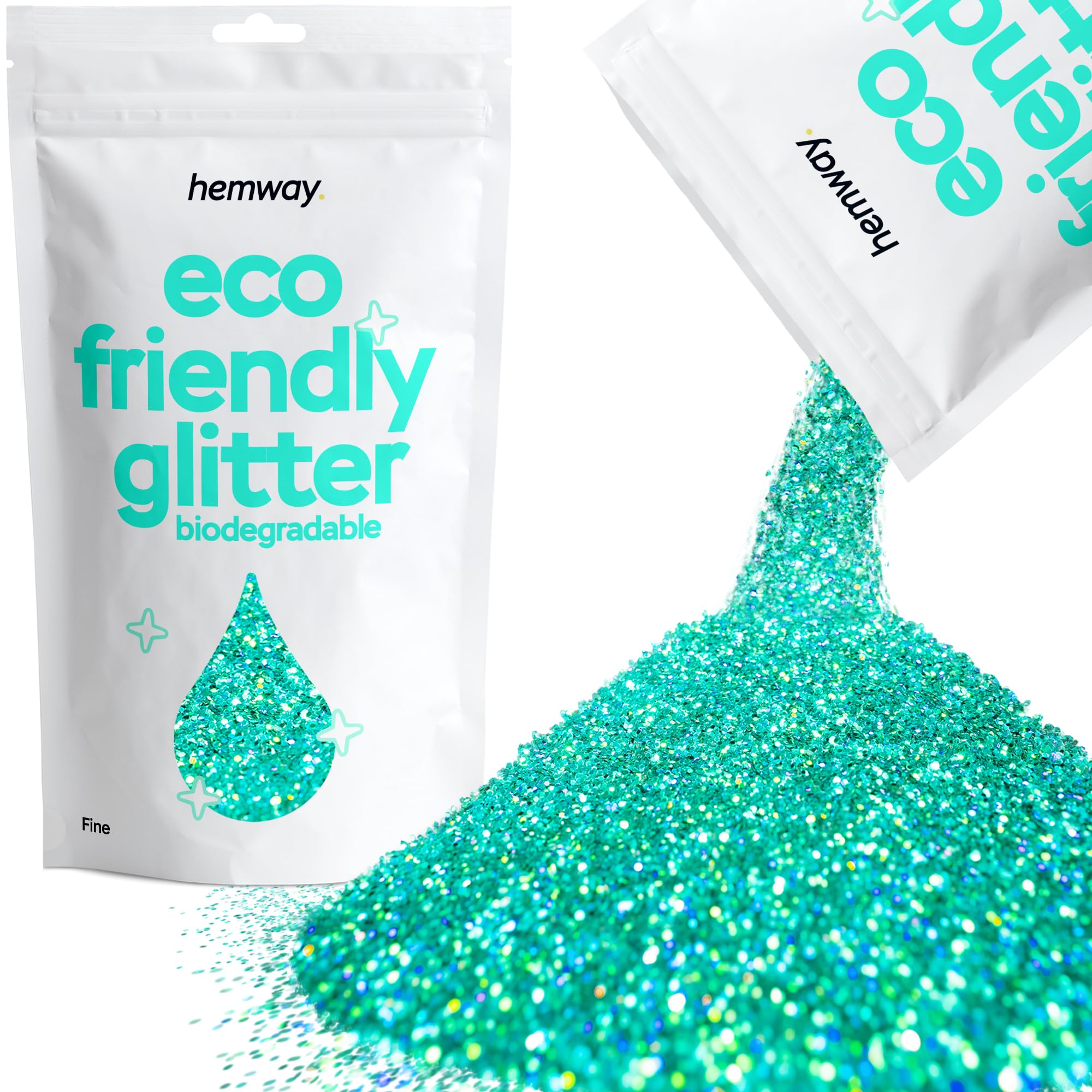 Eco Friendly Biodegradable Glitter | Turquoise Blue Holographic - Fine 100g, Plant Based, Biodegradable Glitter for Craft, Face, Hair, Nail, Body and Festival - Hemway — image 1