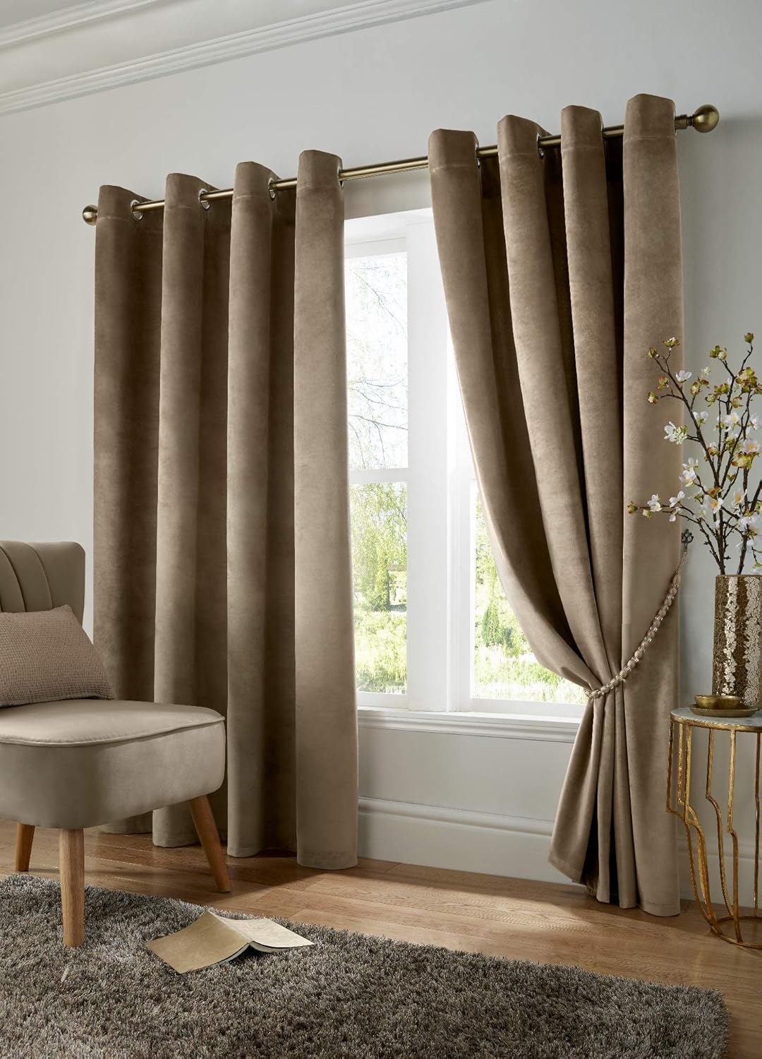 UAREHOME VELVET VELOUR FULLY LINED BLACKOUT EYELET RING TOP PAIR