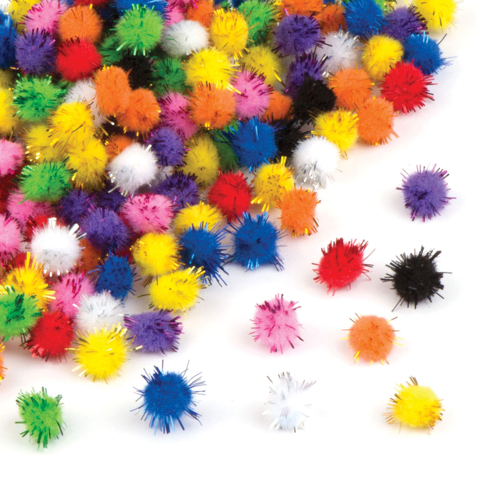 Baker Ross EX7922 Self-Adhesive Glitter Poms for Children to Decorate Cards (Pack of 150), Vinyl, Assorted, 10mm โ image 1
