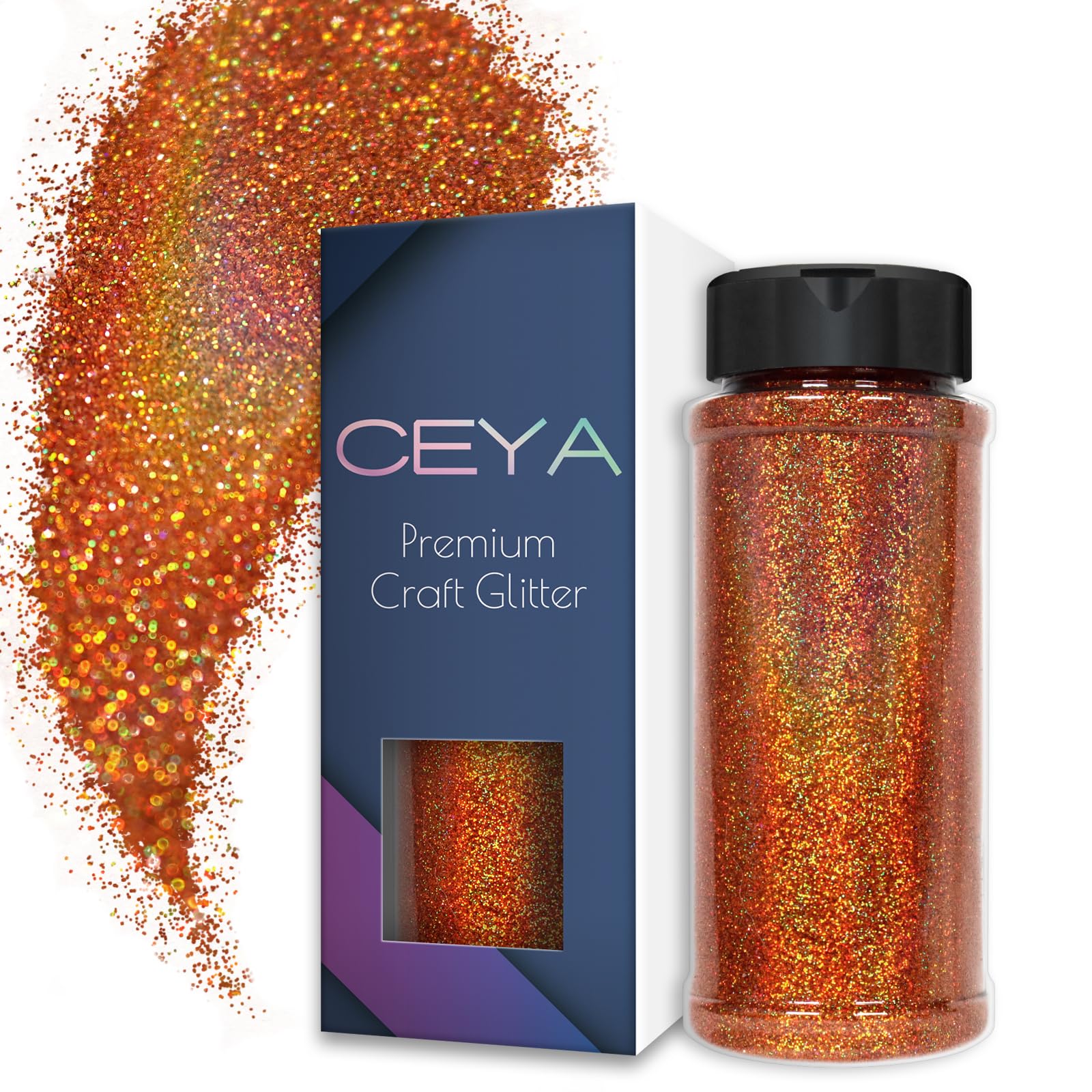 Ceya 3.5oz/ 100g Ultra Fine Glitter Powder Laser Light Copper Holographic Glitter 1/128” 0.008” 0.2mm for Slime Epoxy Resin Craft Tumbler Jewelry Nail Art Festival Makeup Painting Wedding Cards