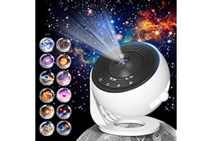 FLYEAGLE Galaxy Projector for Bedroom Pro Version, Upgraded Film Disc Star Projector for Kid 12 in 1 Planetarium Projector HD Image Adjustable Knob 360° Rotating 1/2h Timer Simple 4-Button Control