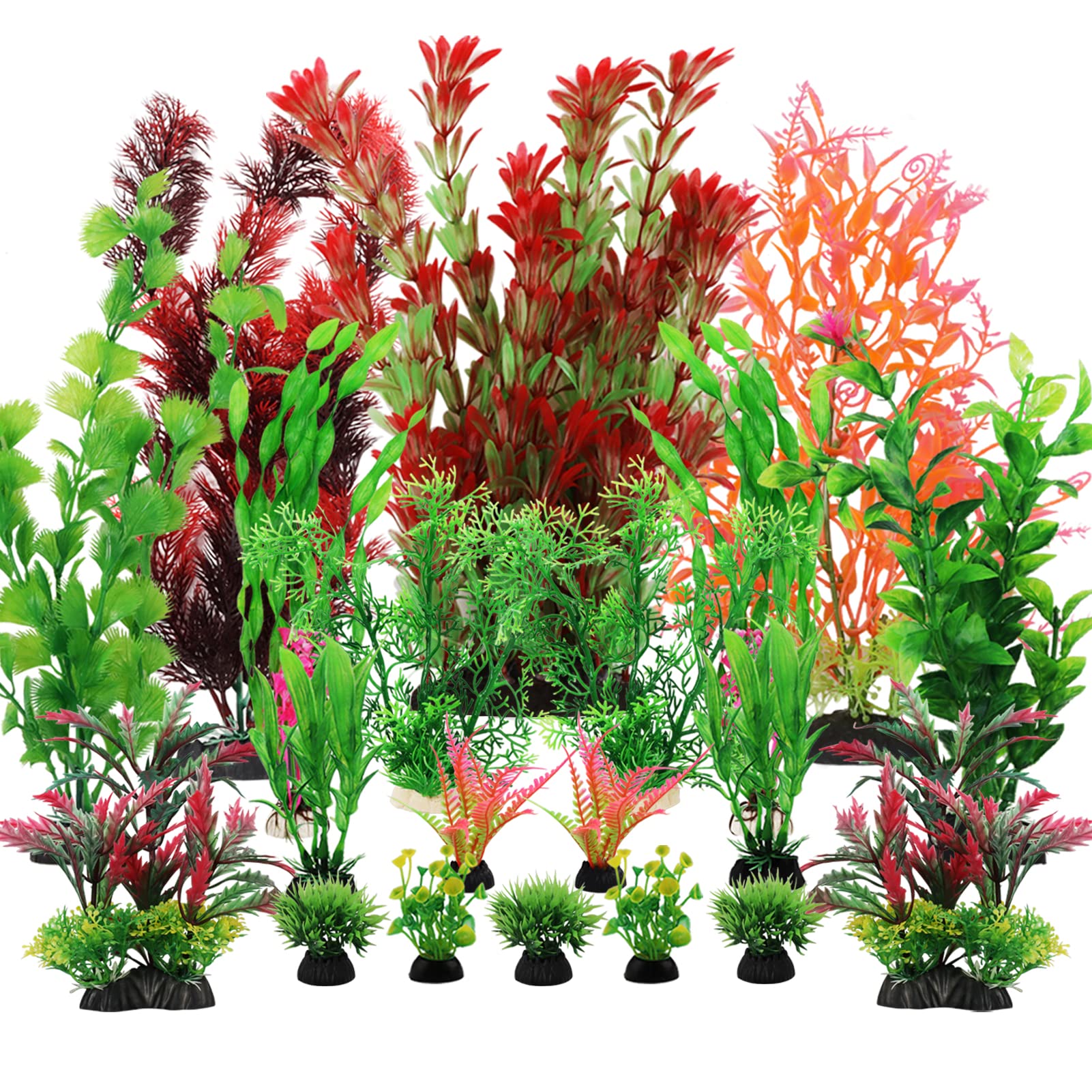 QUOZUO 20pcs Colorful Aquarium Decorations Plastic Plants, Small to Large, Fish Tank Decor
