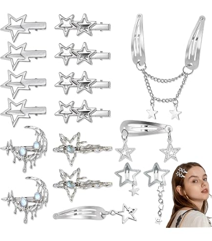 22 Pcs Silver Hair Clips Metal Star Barrettes, 13 Shapes  display picture 3