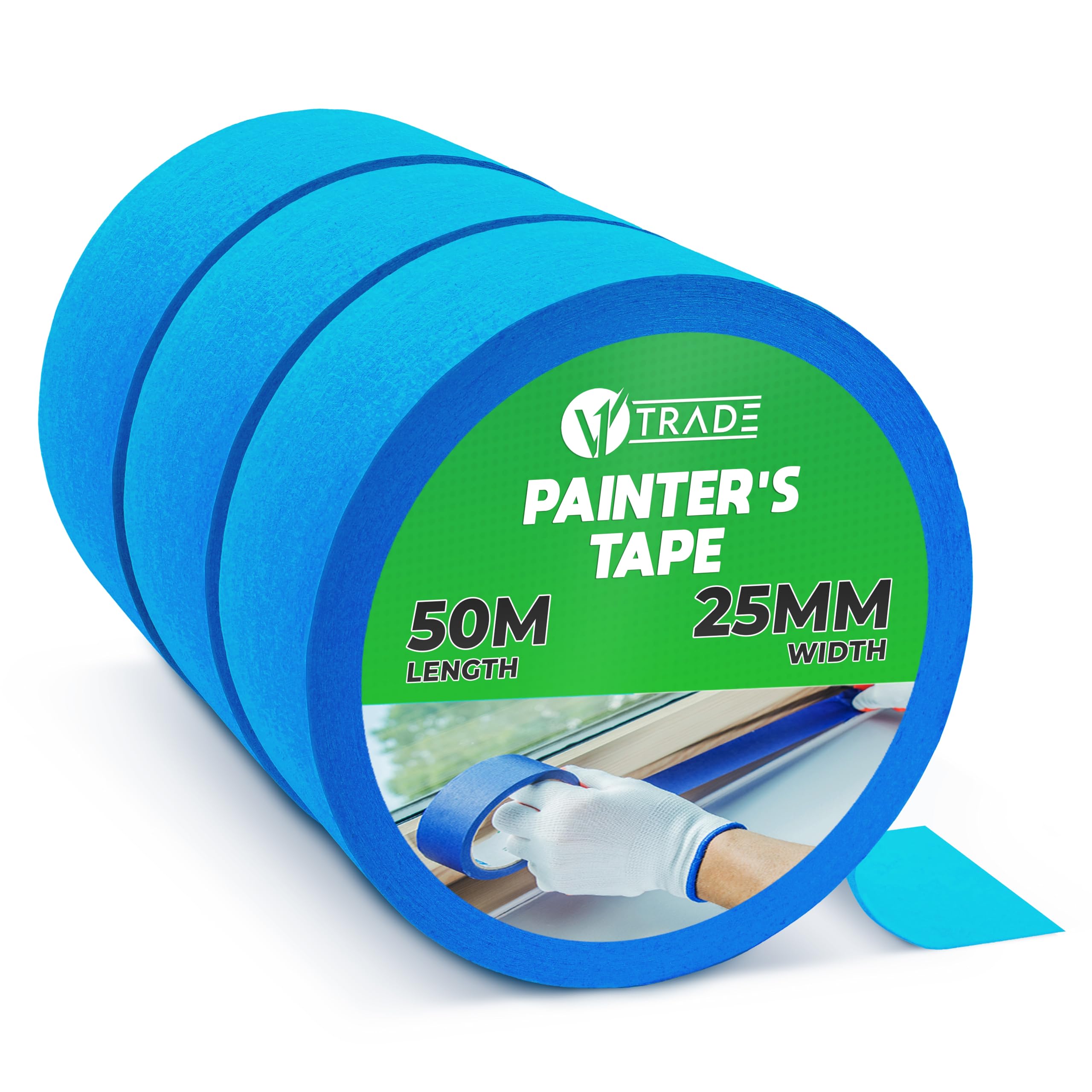 V1 TRADE - Masking Tape - Blue Tape, UV-Resistant, Waterproof, Blue Painters Tape for Indoor and Outdoor 48 mm x 25 m - 3 Pack