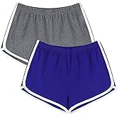 URATOT Women's Cotton Gym Yoga Summer Running Active Dance Elastic Shorts, Pack of 2