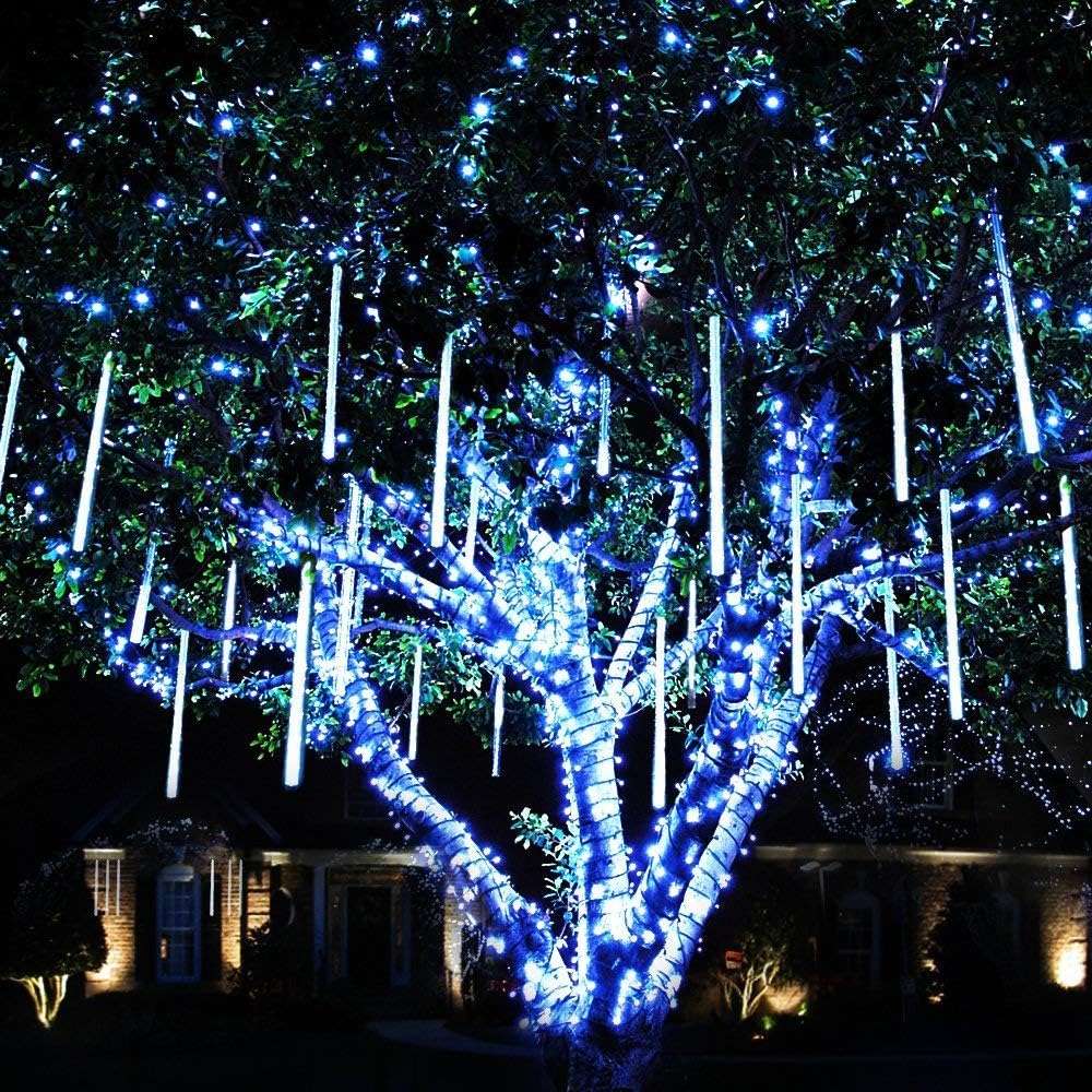 Rimila LED Falling Rain Lights(Without Plug Included), Meteor Shower Rain Light(11.8 inch 8 Tube) Waterproof Snow Falling Drop Light for Garden Party Wedding Festival Tree etc (White)
