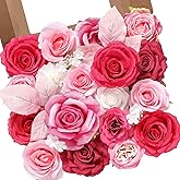 Alecono Artificial Flowers, Hot Pink Fake Flowers Combo Box with Stems for DIY Wedding Bridal Bouquets, Cake Home Decor Indoor Outdoor