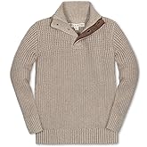 Hope & Henry Baby Boys' Organic Long Sleeve Mock Neck Mix Stitch Button Sweater with Elbow Patches, 12-18 Months, Taupe Marl Mix Stitch