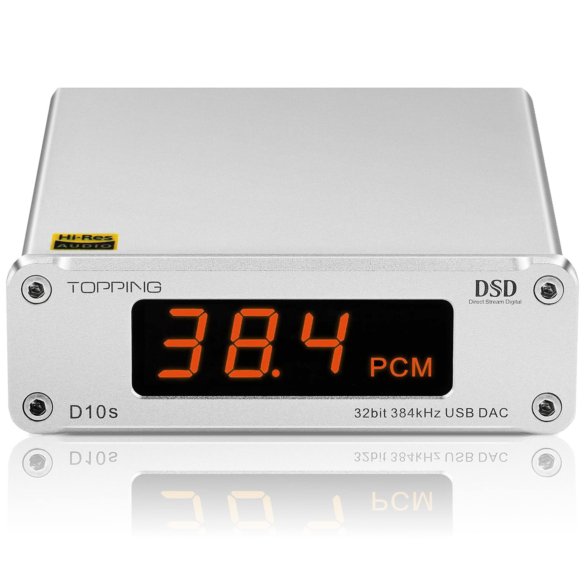 TOPPING D10s USB Decoder, ES9038Q2M DAC with USB Input RCA/COAX/OPT Output, Supports up to PCM384kHz DSD256 Native XMOS XU208 Hi-Res Audio OP Amp for Home Theater System Silver