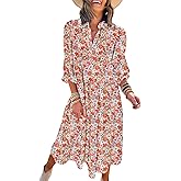 Dokotoo Women's Casual Loose Bohemian Floral Dresses 2025 Long Puff Sleeve V Neck Ruffle A Line Flowy Summer Beach Dress