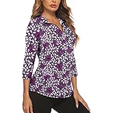 Koscacy Women's 3/4 Roll Sleeve Golf Tennis Polo Shirts UPF50+ Half Zip Dry Fit Workout Tops Athletic Shirt