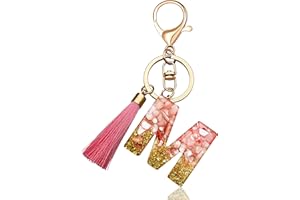 JINGUAZI Backpack Keychains gifts for Women Initial Letter Keychain for Cute Car key White Pink Tassel Bling crystal shiny
