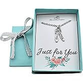 MOM & THREE DAUGHTERS Ballet Slipper Necklace | 16 Inch Stainless Steel Cable Chain with 2 Inch Extender | Dance Gifts for Girls | Silver Ballerina Slippers | Girls Ballet Necklace