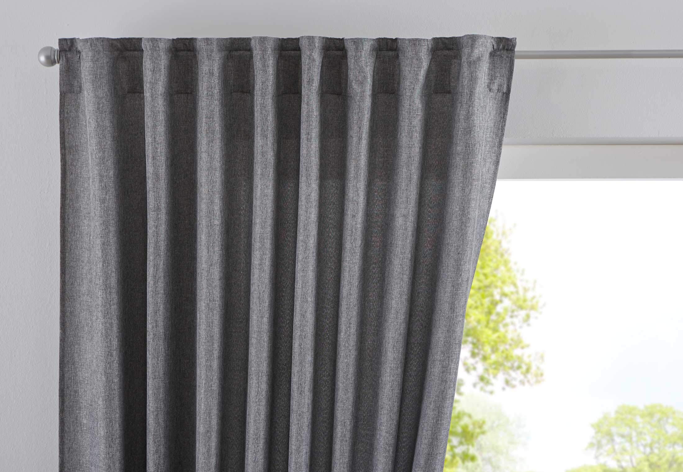 Gardinenbox Cationic Jena 2019037 Concealed Loops 250 x 140 cm Grey Opaque Linen Look Curtain Mottled Curtain with Tiebacks