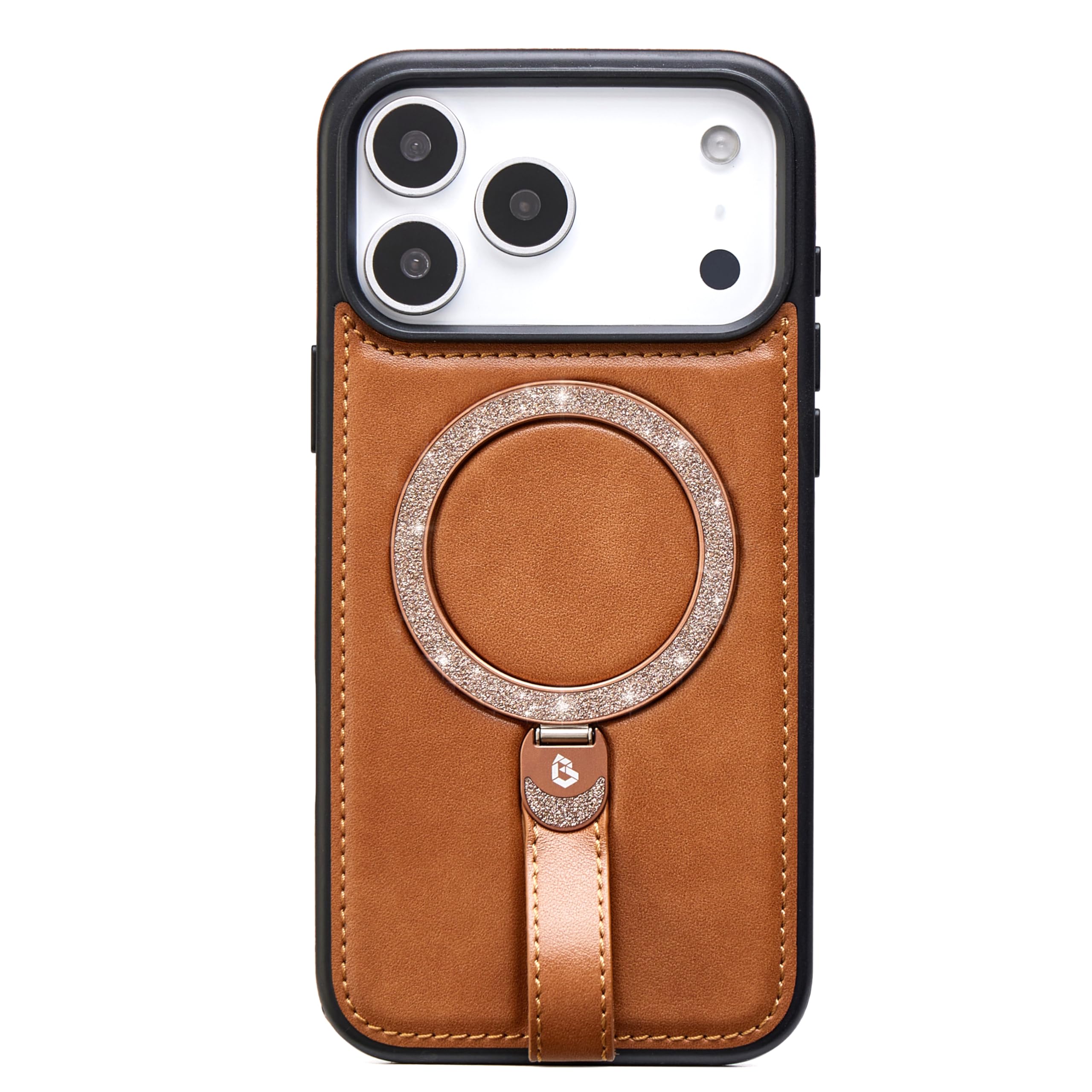 Photo 1 of Bullroye for iPhone 17 Pro Max Case Leather Glitter | iPhone 17 Pro Max Leather Case with Sparkly Shiny Stand Cute Women | Fits for MagSafe (Brown, IP17 Pro Max)