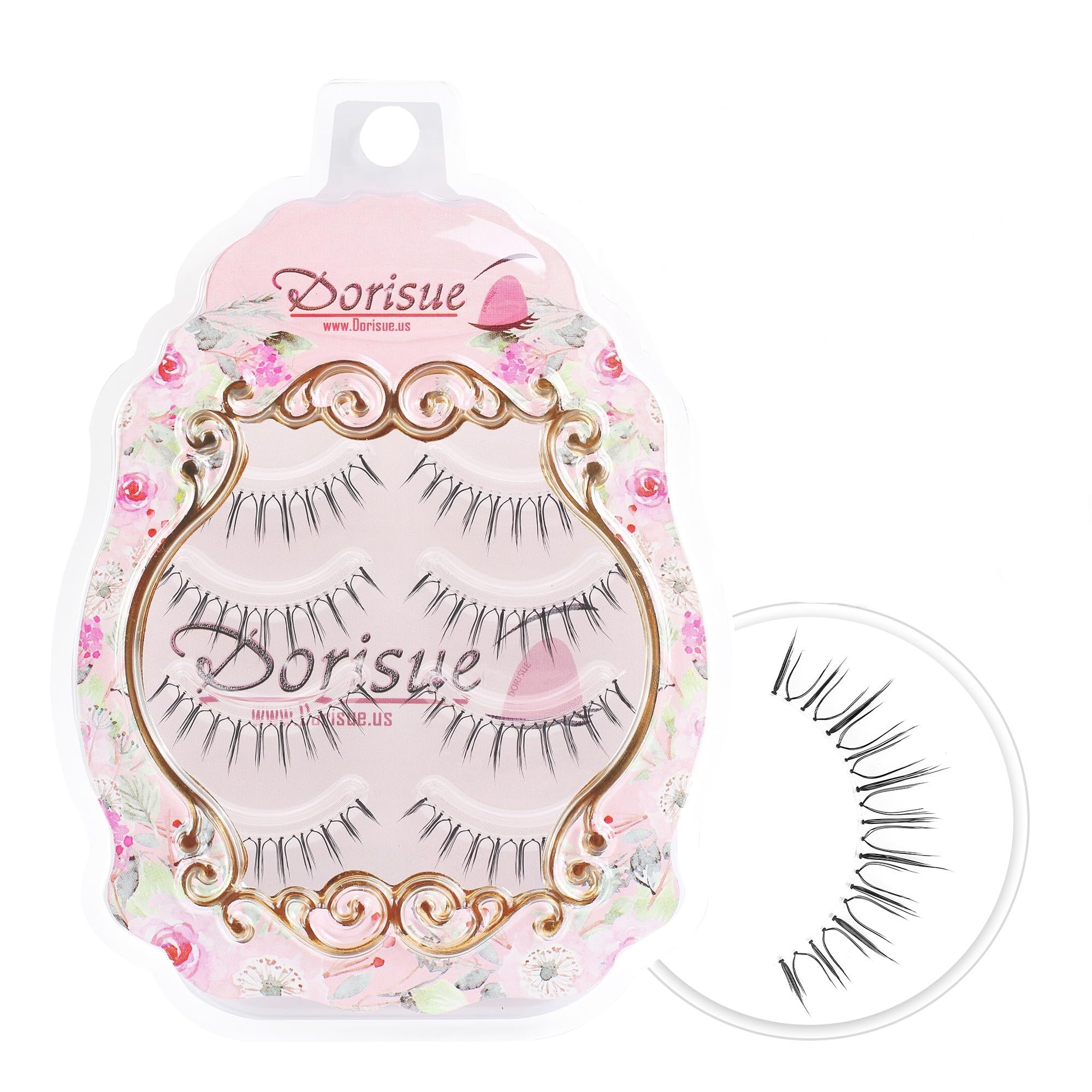 Dorisue Fairy Strip Lashes 3D Volume Lashes Short Wispy Fake Eyelashes Pack 4 Pairs 5-10MM Extensions Clear Band False Eyelashes Natural Look