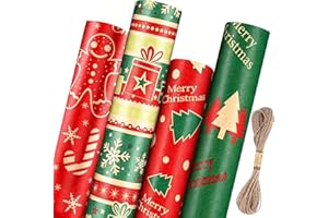 Panigkids Christmas Wrapping Paper Jumbo Rolls, Large Xmas Wrap Paper for Kids Adults, Gift Wrapping Paper Christmas 4 Rolls 