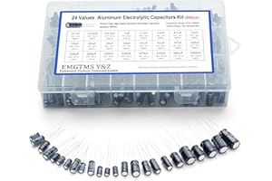 EMGTMS Y&Z 500pcs 24-Value Electrolytic Capacitor Assortment Kit (0.1uF-1000uF) | 10V 16V 25V 50V Aluminum Capacitors Set with Transparent Storage Box for DIY, Electronics Repair