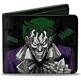 Buckle-Down Men's PU Bifold Wallet-Joker Smiling + Laughing Poses/HAHA Black/Gray/Purple/Green, Multicolor, 4.0" x 3.5"
