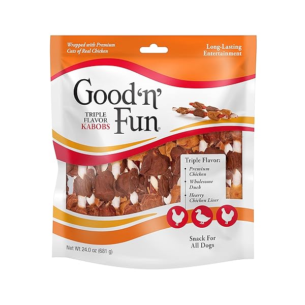 GOOD’N’FUN TRIPLE FLAVORED RAWHIDE KABOBS FOR DOGS, 1.5 POUND (PACK OF 1)
