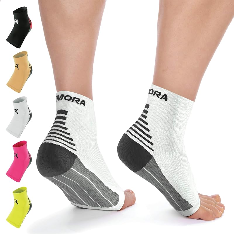 Rymora Foot Compression Socks Sleeves Small White Pair (16-21 cm Arch)