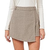 XinYangNi Women's Casual High Waisted Asymmetrical Hem A-line Plaid Faux Leather Dressy Wrap Skort Shorts