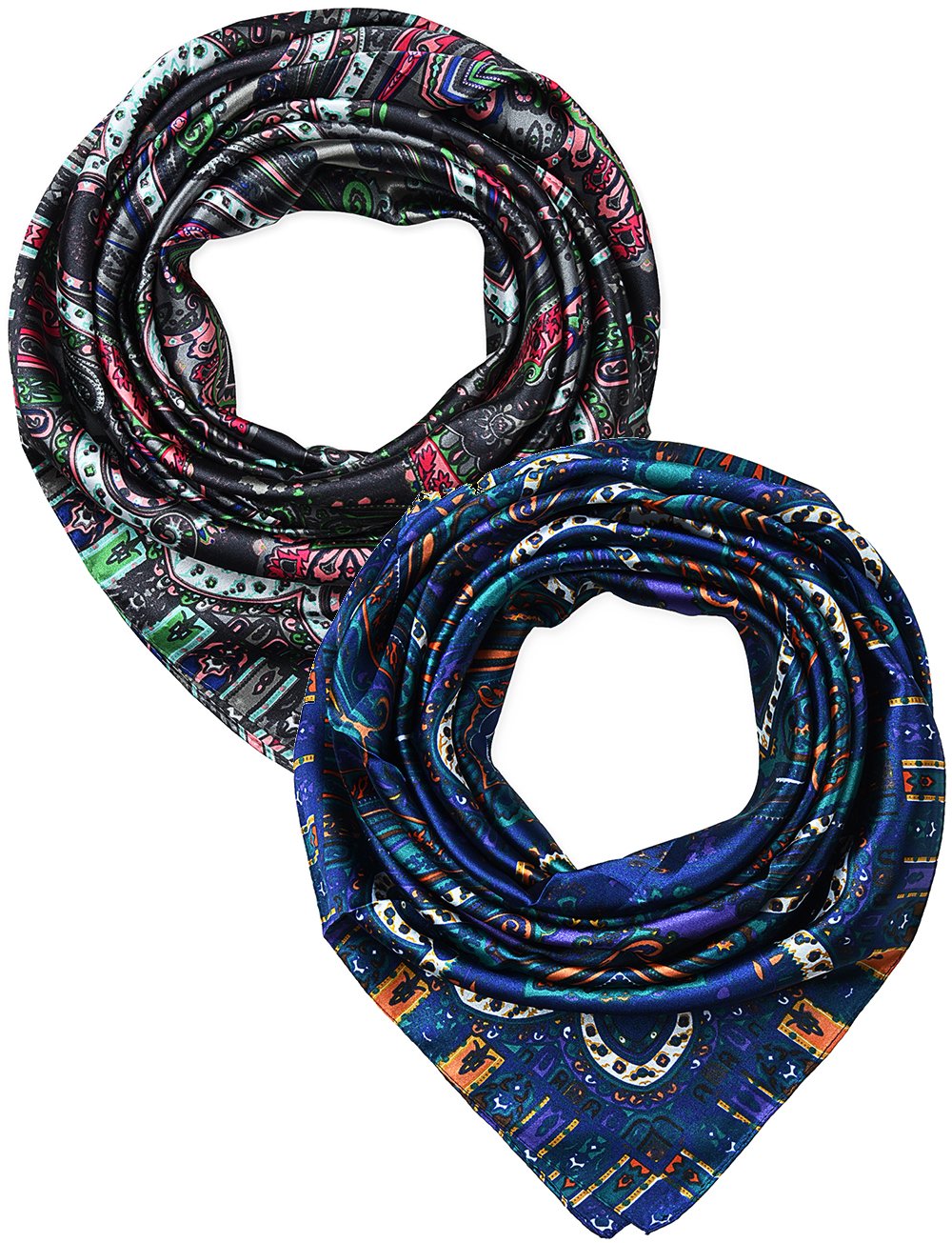 2 Pcs 35 Inches Silk Feeling Women's Square Scarf Hair Scarves by corciova 2 Pcs 35 Inches Silk Feeling Women's Square Scarf Hair Scarves by corciova