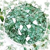 YISZM Fire Glass for Propane Fire Pit, 1/4 Inch High Reflective Fireplace Glass Rocks for Fire Pit Table, Fire Pit Glass Rocks for Outdoor Fire Table and Landscaping, 5 lbs, Light Green