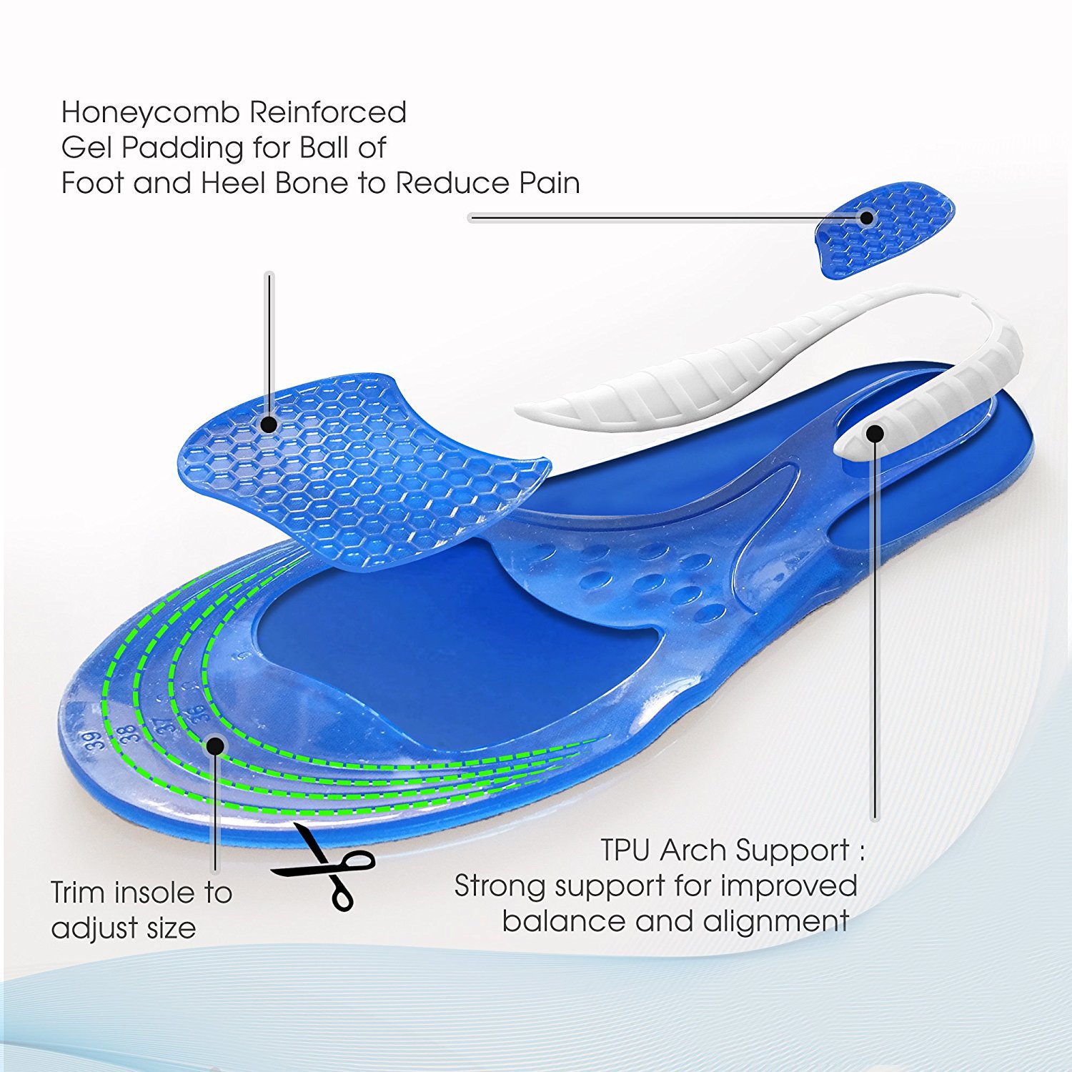 Suscong Sports Gel Shoe Insoles,Comfort and Shock Absorption Inserts for Men and Women,Rapid Foot Pain Relief (Men\'s (US size 8-13))