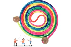 Long Jump Rope f 16 FT Adjustable Skipping Rope Multiplayer Rainbow Jumping Rope with Wooden Ball Handle Outdoor Activities
