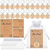 Siifert 50 Sets Christian Gifts Set Include Wooden Bible Verse Keychain Inspirational Scripture Cards with Bible Verses and White Organza Bags for Men Women Office School Church Supplies (Round)