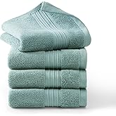 Town & Country Everyday 4-Piece Solid Dobby Border Washcloth Set, 13x13-Inch, 100% Cotton, Plush & Absorbent 650GSM, Aqua Blue