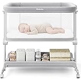 Ezebaby Baby Bassinets Bedside Sleeper, Portable Bedside Bassinet for Baby Newborn Infants with Adjustable 7 Heights and All Mesh Sides, Newborn Crib with Mattress and Soft, Breathable Sheet