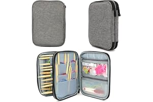 WEABETFU New Knitting Needls Case Without Hooks and Accessories,Zipper Storage Organizer Bag with Web Pockets for Various knitting Needles/Knitting Accessories/Crochet Hook Kit Tool,Lightweight,Easy to Hold