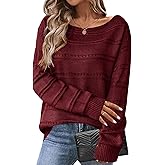 Zeagoo Womens Sweaters Cute Long Sleeve Off The Shoulder Pullover Tops Hollow Out Crochet Dressy Casual Outfits