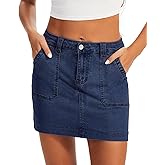 DEICAEVO Denim Skirts for Women Stretchy High Waisted Jean Skirt with Large Pockets Casual Cute Denim Skirt